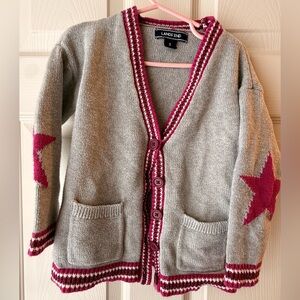 Lands’ End girls gray pink cardigan with stars on elbows size 4